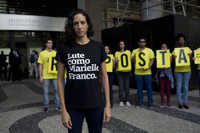 Monica Benicio, viuda de la concejal asesinada Marielle Franco, en una manifestación este miércoles en Río de Janeiro (Brasil).