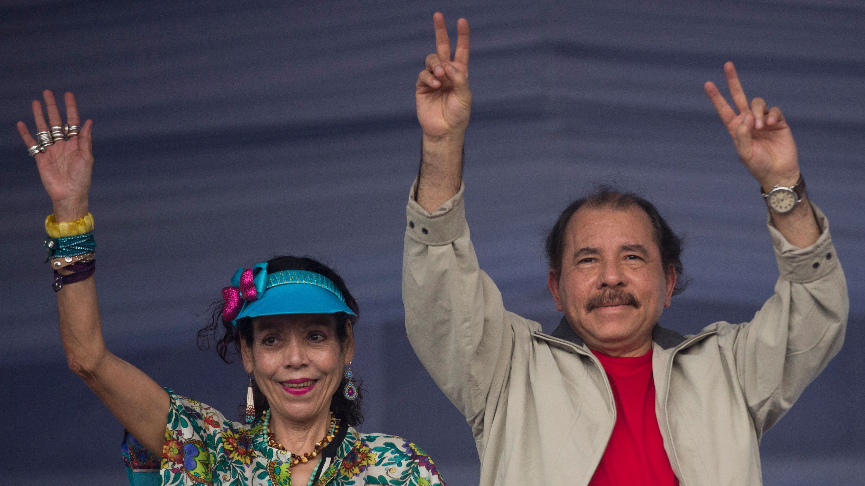 El presidente de Nicaragua, Daniel Ortega,  y la primera dama, Rosario Murillo, en Managua, Nicaragua.