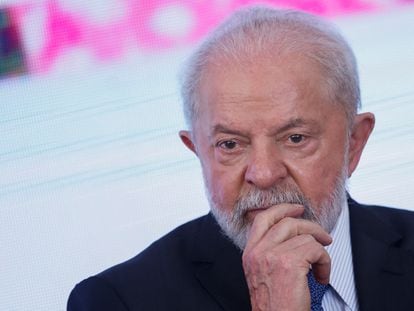 El presidente Lula este miércoles durante un acto oficial en el palacio de Planalto, en Brasilia.