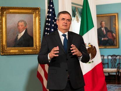 El canciller mexicano, Marcelo Ebrard, en una rueda de prensa en Washington, el 3 de mayo de 2022.