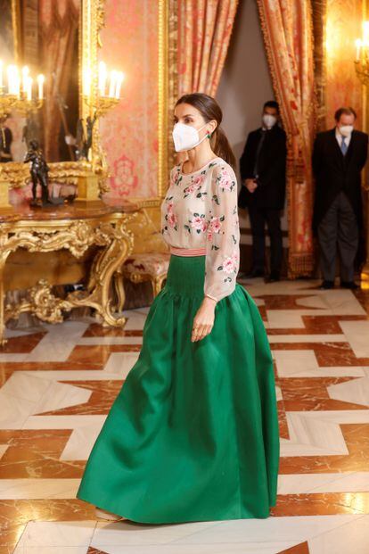Queen Letizia, during the reception for the diplomatic corps accredited in Spain, in Madrid, on January 17, 2022.
