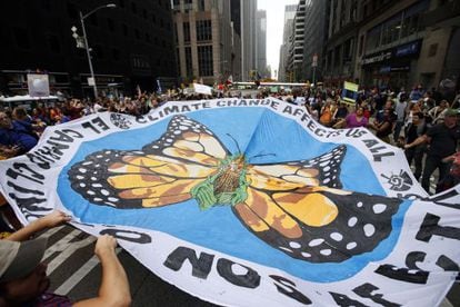 Partipantes en la marcha contra el cambio clim&aacute;tico en Nueva York.