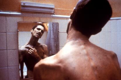 Christian Bale in a scene from 'The Machinist' (2004) that shows how far he took his physical transformation.