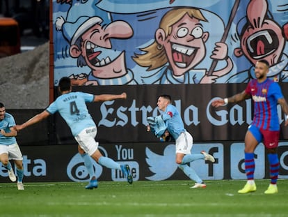 Iago Aspas celebra el empate del Celta ante el Barcelona.