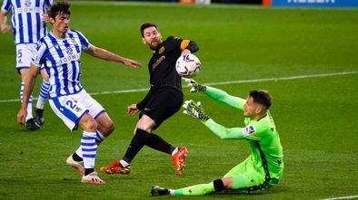 Soccer Football - La Liga Santander - Real Sociedad v FC Barcelona - Reale Arena, San Sebastian, Spain - March 21, 2021 FC Barcelona's Lionel Messi scores their fourth goal REUTERS/Vincent West