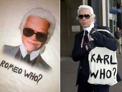Romeo Beckham caracterizado como Karl Lagerfeld (derecha), en la imagen que su madre ha subido a Twitter.