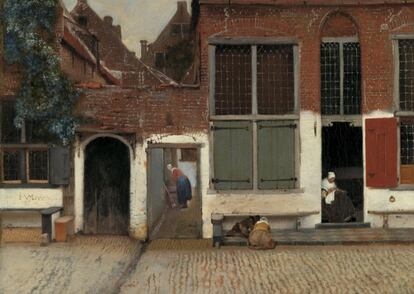 Obra 'La callejuela' vum Johannes Vermeer, konservéiert am Rijksmuseum, zu Amsterdam, Países Bajos.