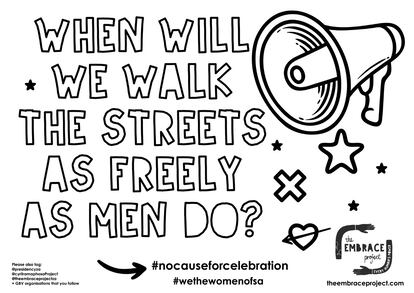 Cartel de denuncia de violencia machista de la campaña sudafricana 'No cause for celebration' (nada que celebrar).