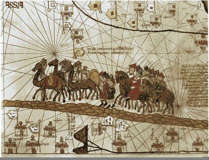 Caravana de Marco Polo. Ilustraci&oacute;n del &#039;Atlas catal&aacute;n&#039; de Carlos V (1375).