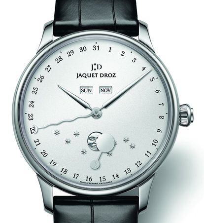 Dúo de relojes de Jaquet Droz, para hombre y mujer del modelo The Éclipse. El modelo femenino cuenta con 176 diamantes. Precio de la versión masculina: 14.900 euros.