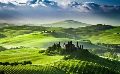 Panorámica del valle de San Quirico d'Orcia, en la Toscana (Italia).