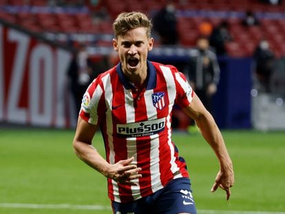 Marcos Llorente, en un partido con el Atlético el pasado 10 de marzo en el Wanda Metropolitano.