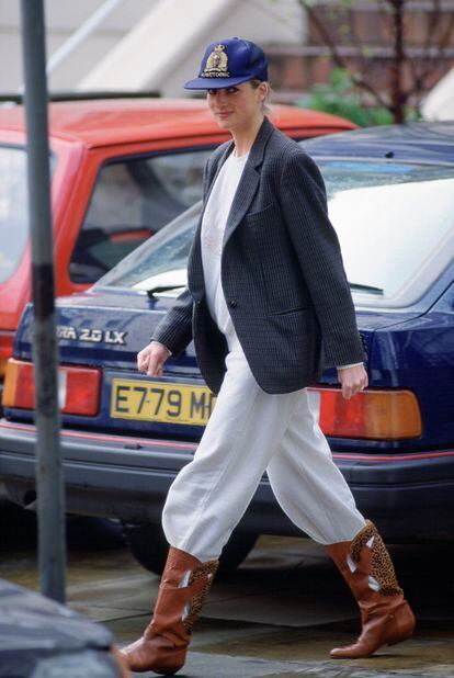 Diana Princess of Wales wearing a cap on the streets of London in 1989.