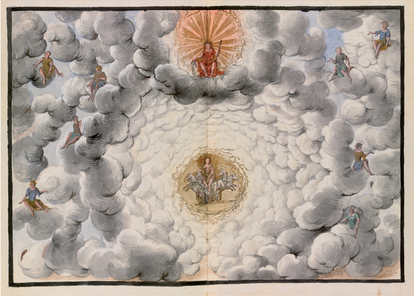 Boceto escenográfico para la Décima Entrada de la Cuarta Vigilia del 'Ballet royal de la Nuit', en la que Luis XIV aparece caracterizado como el Sol.