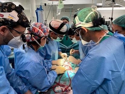 Imagen de los médicos realizando el primer transplante intestinal multivisceral en el mundo, llevado a cabo en el hospital de La Paz de Madrid.