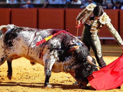 José Garrido, al natural ante su encastado primer toro.