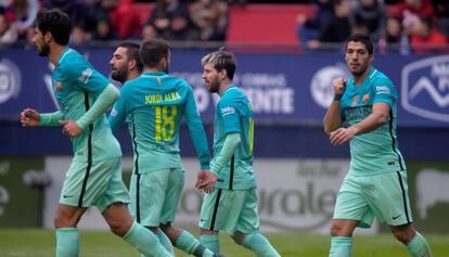 Luis Suárez, Messi, Alba, Turan y André Gomes en el último duelo del Barça.