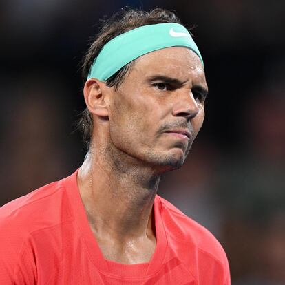 Brisbane (Australia), 04/01/2024.- Rafael Nadal of Spain reacts during his match against Jason Kubler of Australia at the 2024 Brisbane International at the Queensland Tennis Centre in Brisbane, Australia, 04 January 2024. (Tenis, España) EFE/EPA/ZAIN MOHAMMED AUSTRALIA AND NEW ZEALAND OUT
