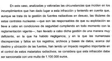 Fragmento de la orden ministerial que cerró el expediente sancionador de Ascó. Pinchando sobre la imagen se accede al documento completo.