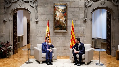 Sánchez y Aragonès, durante el encuentro. 