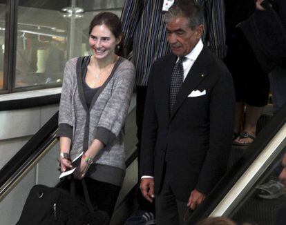 Amanda Knox en el aeropuerto de Fiumicino, antes de embarcar hacia EE UU. 