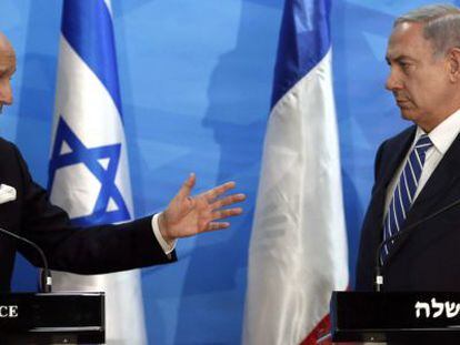 El misnitro franc&eacute;s Laurent Fabius y Benjam&iacute;n Netanyahu, en Jerusal&eacute;n.