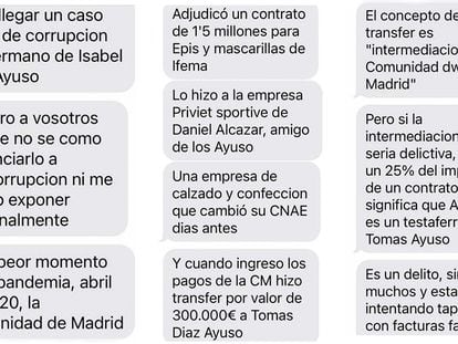 Los SMS anónimos que llegaron al teléfono de Mónica García, según ella misma ha relatado.