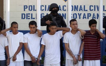 Miembros de la Mara Salvatrucha tras su detenci&oacute;n, en diciembre.