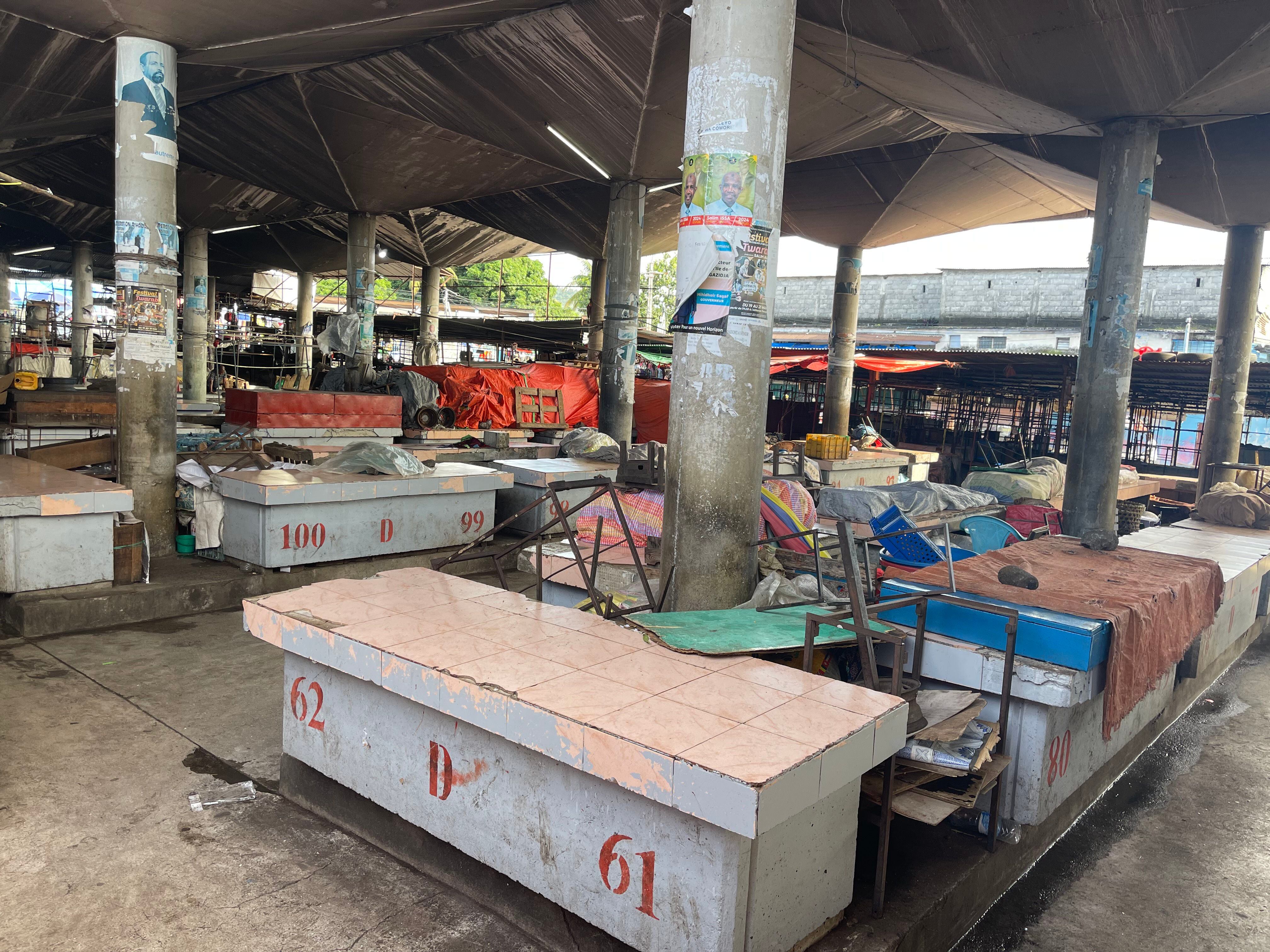 El mercado de Volo-volo, en Moroni (Comoras), tras una desinfección de la campaña de prevención del cólera del Gobierno.