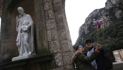 Turistes a Montserrat, aquest diumenge.