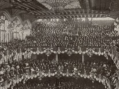 Imagen de la inauguración de la sala del Palau de la Música el 9 de febrero de 1908.