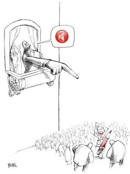 Dibujo de Bonil sobre la censura, confeccionado para EL PAÍS.