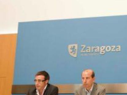Jaume Sanpera, consejero delegado de Eurona Telecom, y Ricardo Cavero, director de Ciencia y Tecnología del Ayuntamiento de Zaragoza, en la presentación de la red.