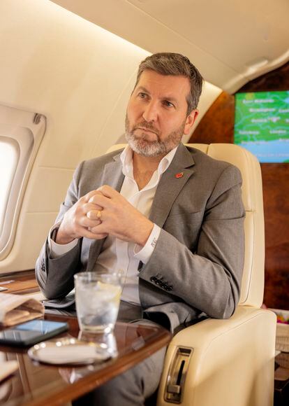 John Matthews, founder and CEO of AirX, in the cockpit of one of his jets.