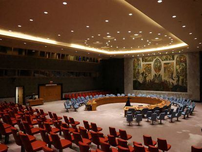 La sala del Consejo de Seguridad de la ONU, este jueves tras confirmarse un nuevo retraso de la votación.