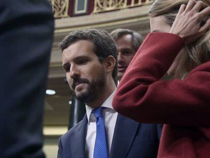 Pablo Casado, en el Congreso durante el debate de investidura de Pedro Sánchez.