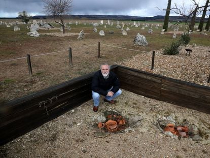 El arqueólogo Carlos Sanz, en el cementerio vacceo de las excavaciones en Padilla de Duero.