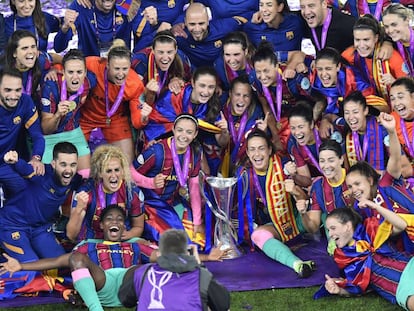 Les jugadores del Barça celebren la victòria a Gottenburg, Suècia.