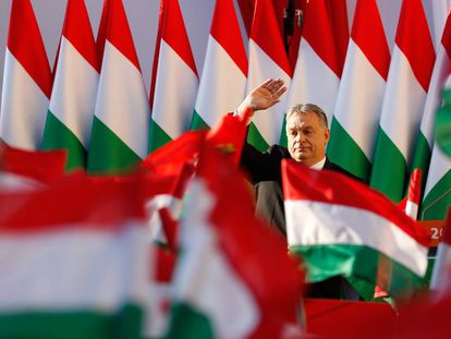 Orban en un mitin el viernes en Szekesfehervar.