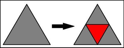 Triángulo equilátero de lado 2 dividido en cuatro de lado 1.