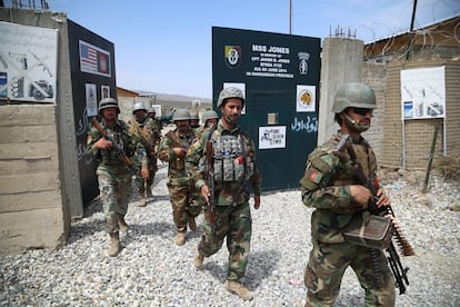 Afghan soldiers take over a former US-controlled military base in Nangarhar province on Wednesday.