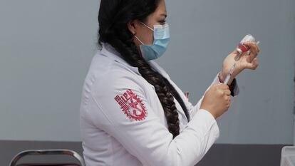 Una veterinaria prepara vacunas para la Jornada de Vacunación Antirrábica Canina y Felina, en Ciudad de México en 2020.