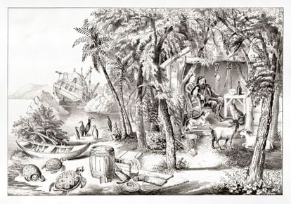 Una ilustración de 'Robinson Crusoe' de Currier & Ives, publicada en 1874. 