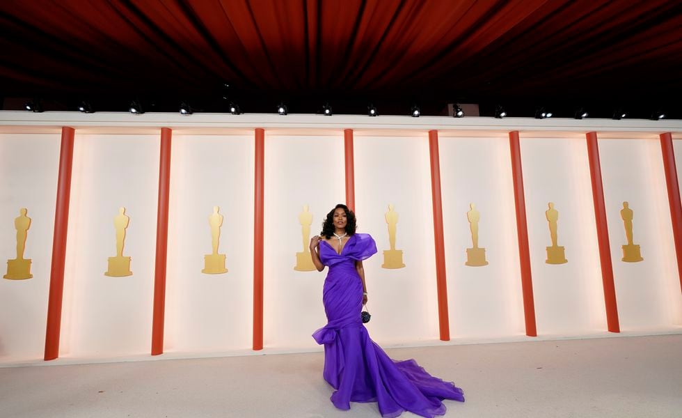 Angela Bassett arrives at the Oscars on Sunday, March 12, 2023, at the Dolby Theatre in Los Angeles. (AP Photo/Ashley Landis)