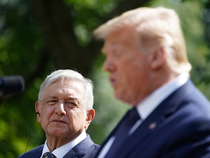 Trump y López Obrador, durante su comparecencia en la Casa Blanca, el 8 de julio de 2020.