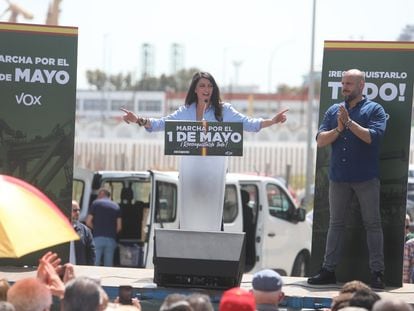 Macarena Olona en el mitin de Vox en Cádiz, en su primera aparición tras ser nominada candidata  a la Junta de Andalucía..