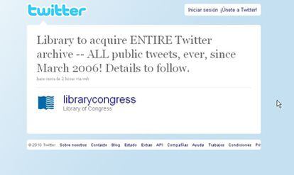 'Tweet' de la biblioteca en la que anuncia la adquisición