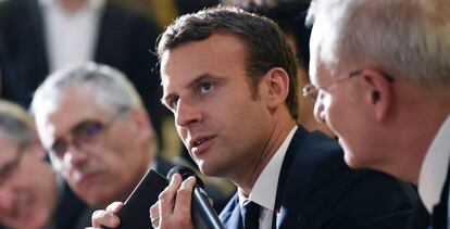 Emmanuel Macron durante un acto en el Centro de Estudios Espaciales, este viernes.