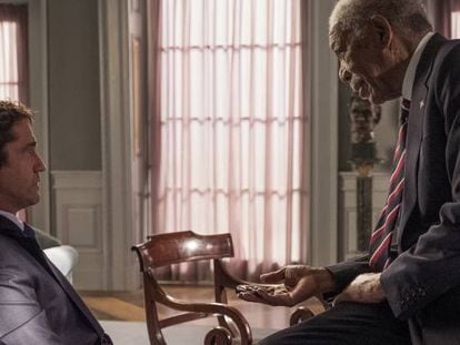 Gerard Butler y Morgan Freeman, en 'Objetivo: Washington D. C.'
