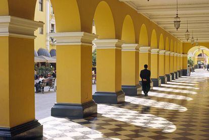 Detalle de la plaza de Armas de Lima.